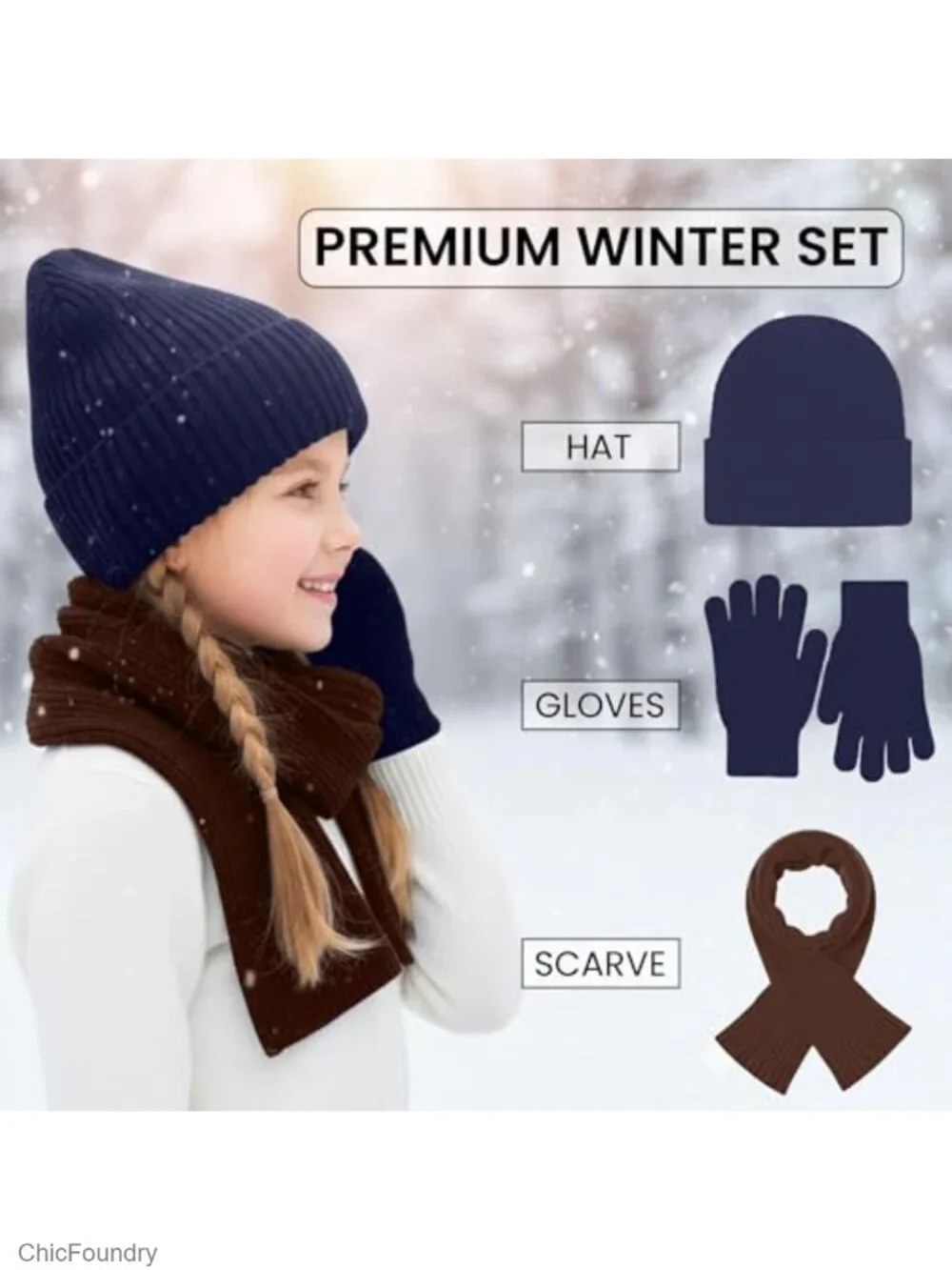 Kids Winter Hat Scarf Gloves Set Knit Beanie Magic Gloves Soft Scarf Boys Girls